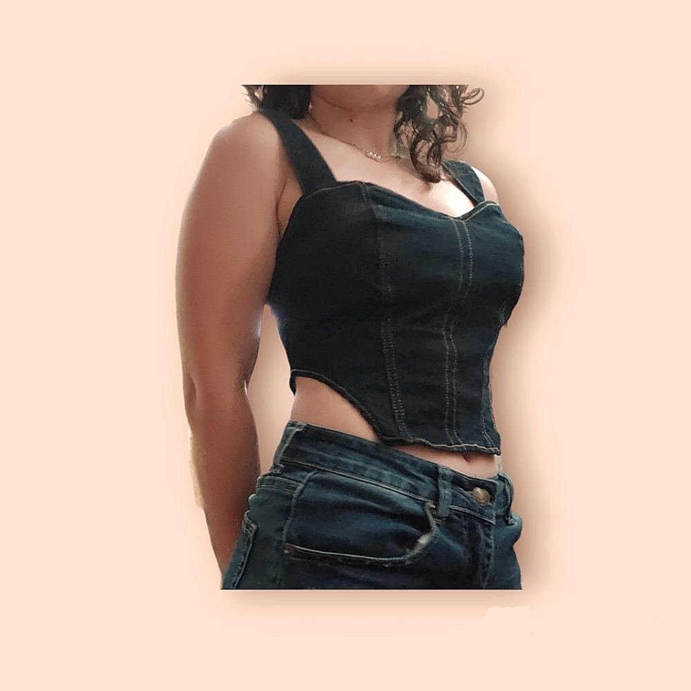Forever 21 Woven Dark Denim Crop Top